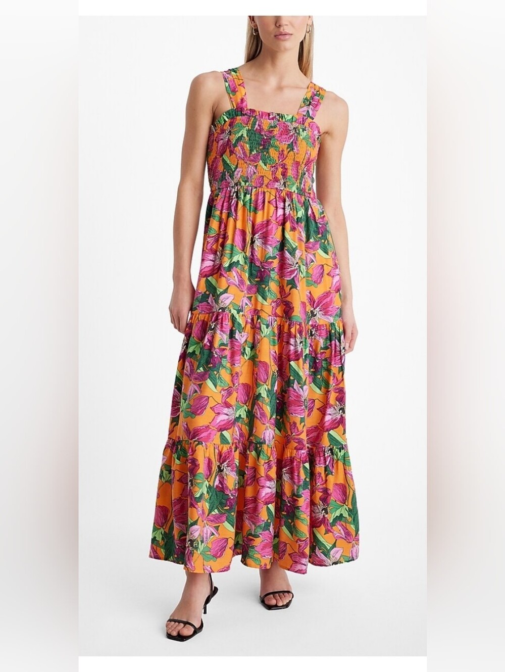 NWT!Express Summer Floral Garden Party Women's Tiered Cottagecore Maxi Dress XS